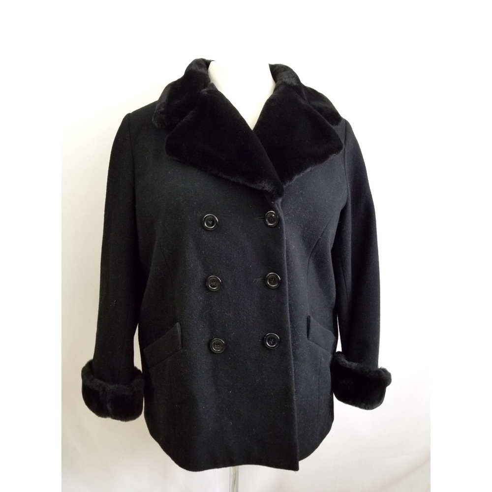Lane Bryant SIze 18 20 Black Peacoat Fur Trim